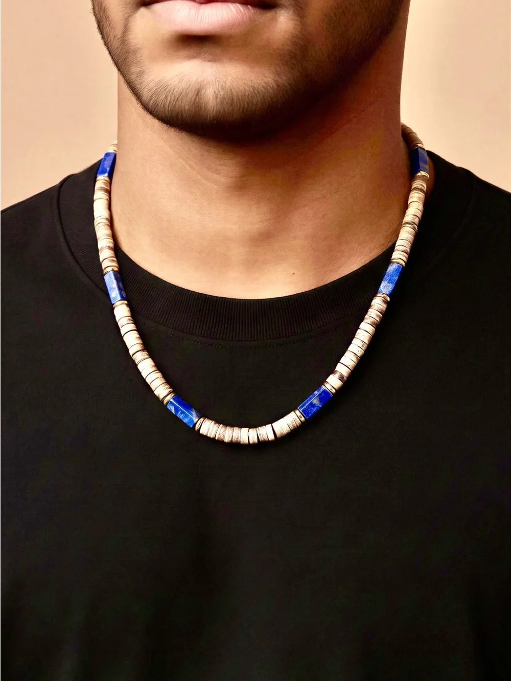 Men's Beaded Necklace with Blue Beads PLEASE SLIDE To the left to see more color